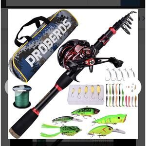 Proberos Fiber Telescopic Fishing Polewith Spinning/Baitcasting Reel Combo